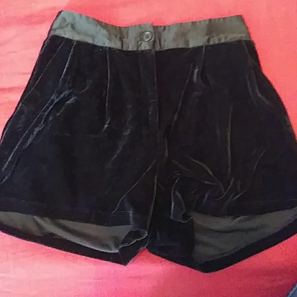 High waisted black velvet shorts